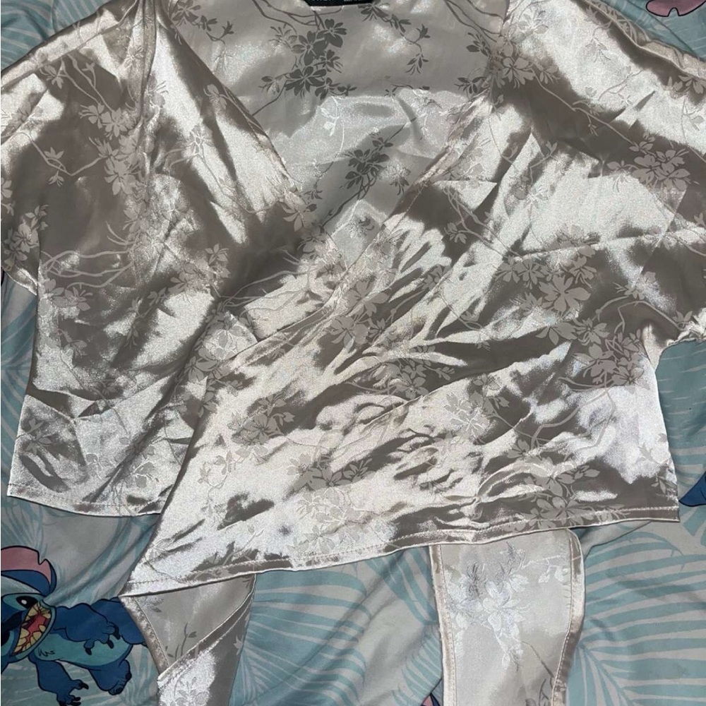 Elegant Floral Satin Wrap Top